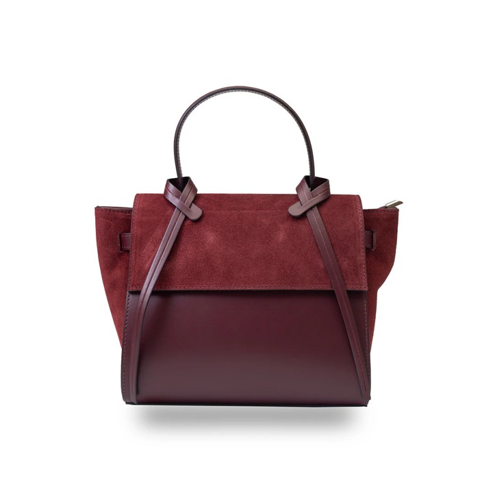 Bordó színű, természetes velúr bőrből készült női táska Erika