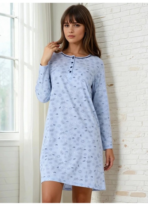 Camasa pentru maternitate si alaptare For Mommy Blue, din bumbac, in lungime medie cu maneca lunga, inchidere prin nasturi, masura M