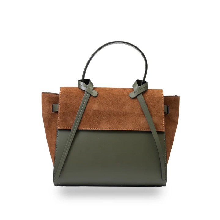 Barna-zöld színű, valódi bőrből készült női táska Armi Erika