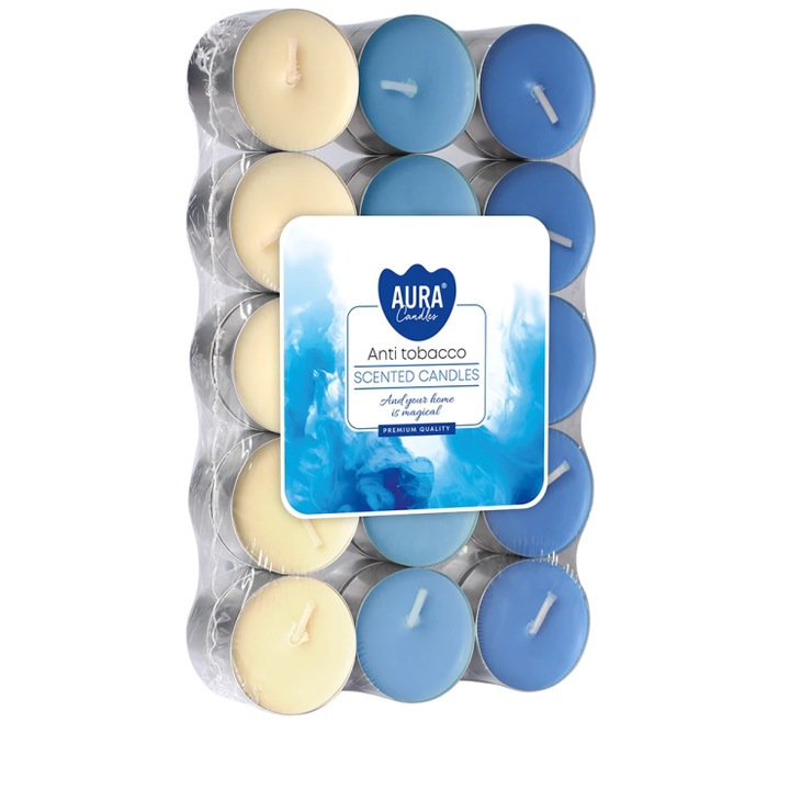 Set 30 podgrzewatoare zapachowe, Aura Candles, bej si blekitu, aroma citrice-ierboasa