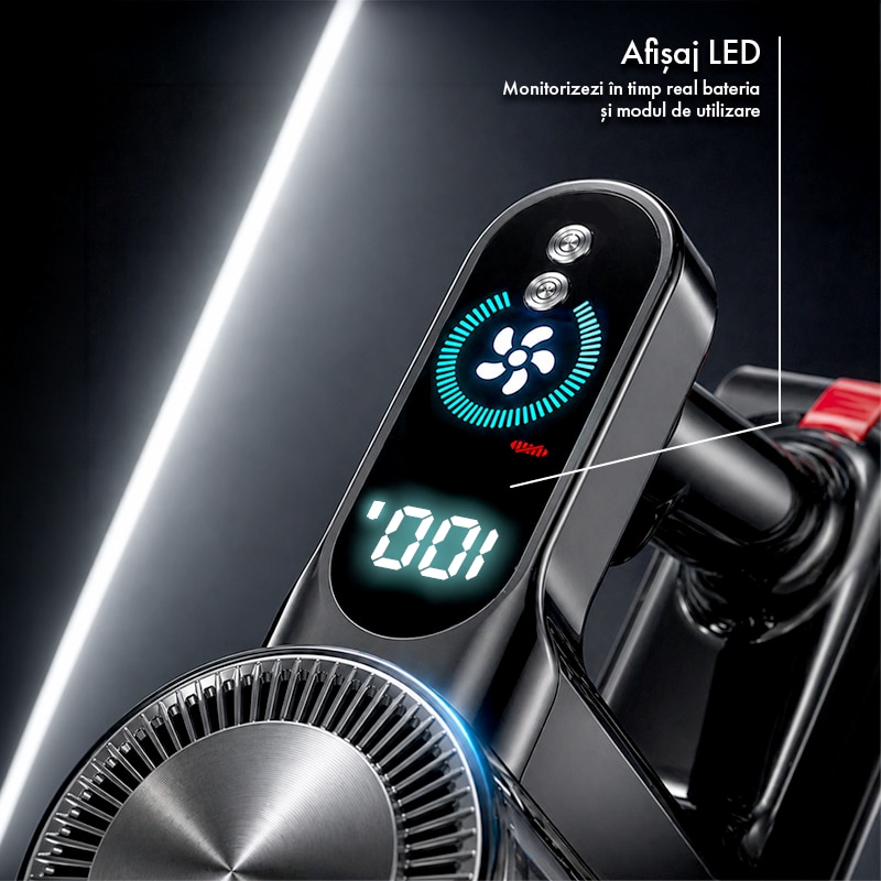 Aspirator Vertical Fara Fir Techsen W1 Aero, 3 Moduri de Aspirare, Afisaj LED Inteligent, Putere Aspirare 40KPa, Sistem de Filtrare HEPA in 7 Etape, Aspirator Vertical sau de Mana, 450W, Functie Tangle Reminder, Tub Extensibil, Perii Multiple