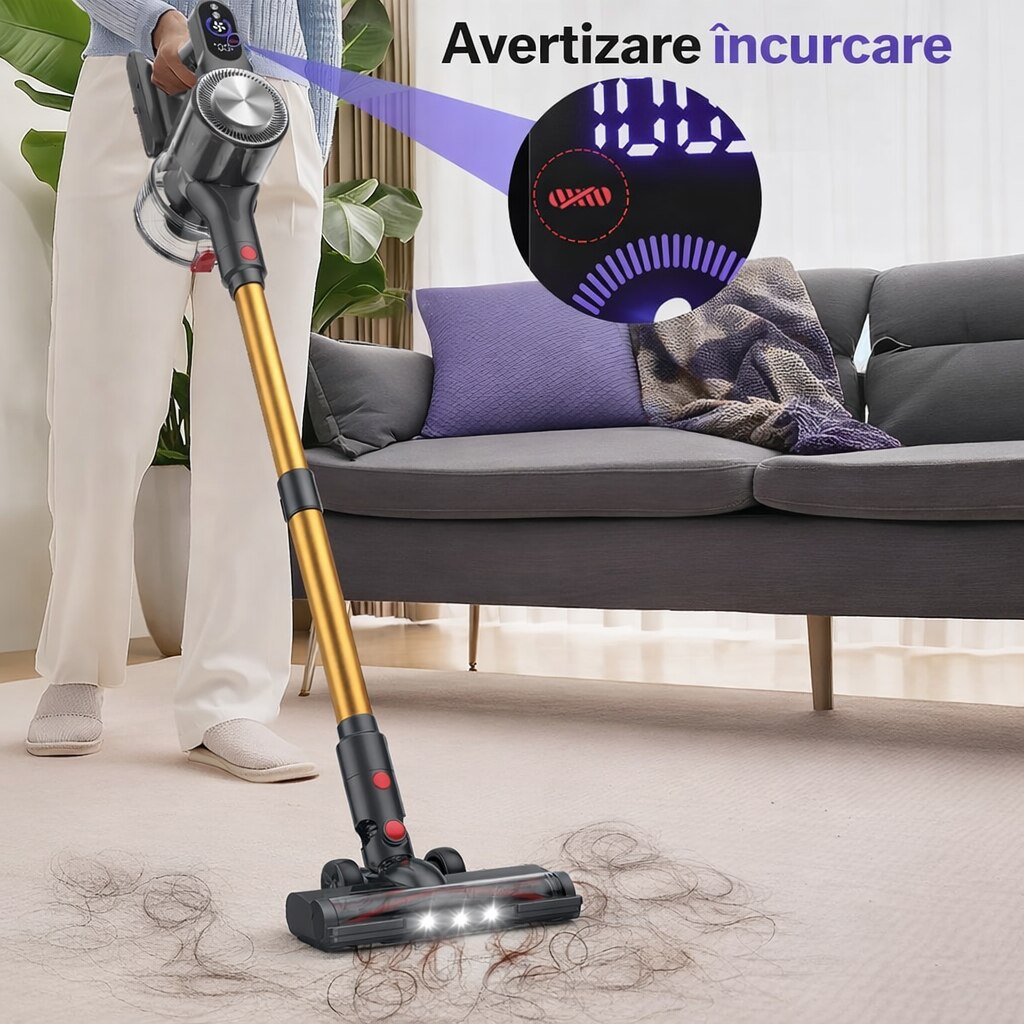 Aspirator Vertical Fara Fir Techsen W1 Aero, 40KPa, LED, 450W, Sistem Filtrare HEPA, Tub Extensibil, Perii Multiple