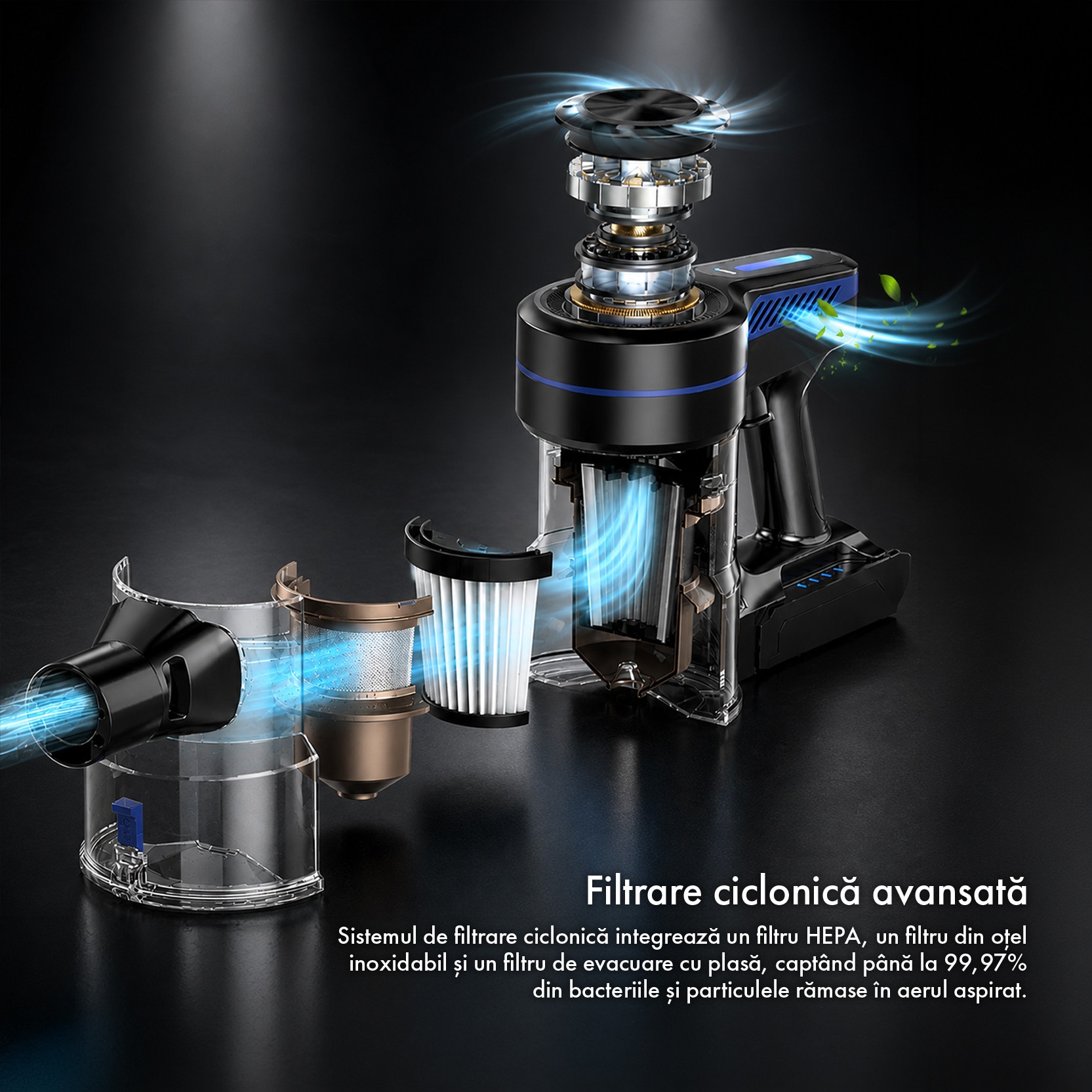 Aspirator Vertical Fara Fir Techsen W1 Wento, 30.000Pa, 500W, 40Kpa, Sistem de Filtrare HEPA + Inchidere Ermetica, Led Perie Podea, Perie Flexibila V-SHAPE, Rezervor Colectare Praf 1.5L, Tub Extensibil, Accesorii Multiple