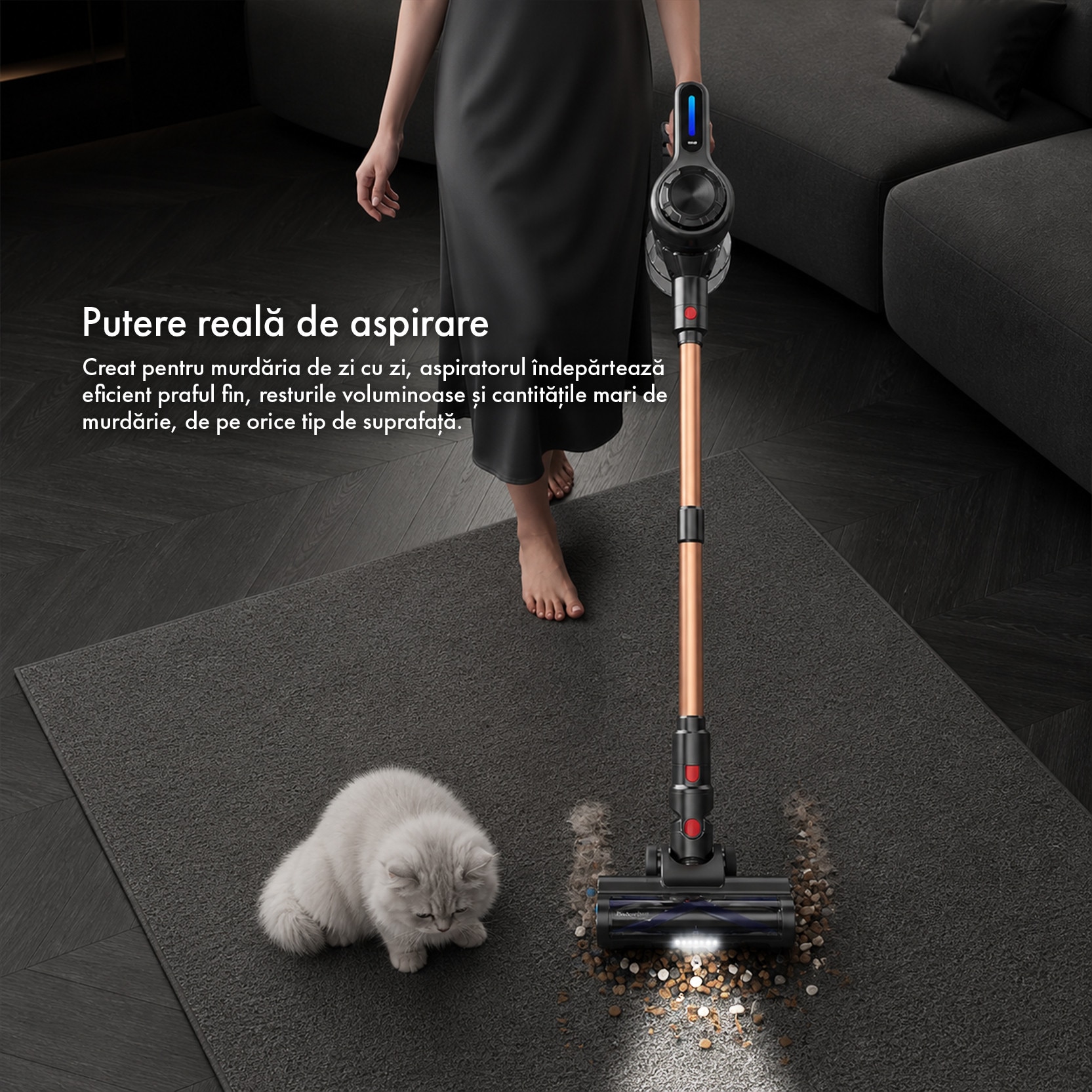 Aspirator Vertical Fara Fir Techsen W1 Wento, 30.000Pa, 500W, 40Kpa, Sistem de Filtrare HEPA + Inchidere Ermetica, Led Perie Podea, Perie Flexibila V-SHAPE, Rezervor Colectare Praf 1.5L, Tub Extensibil, Accesorii Multiple