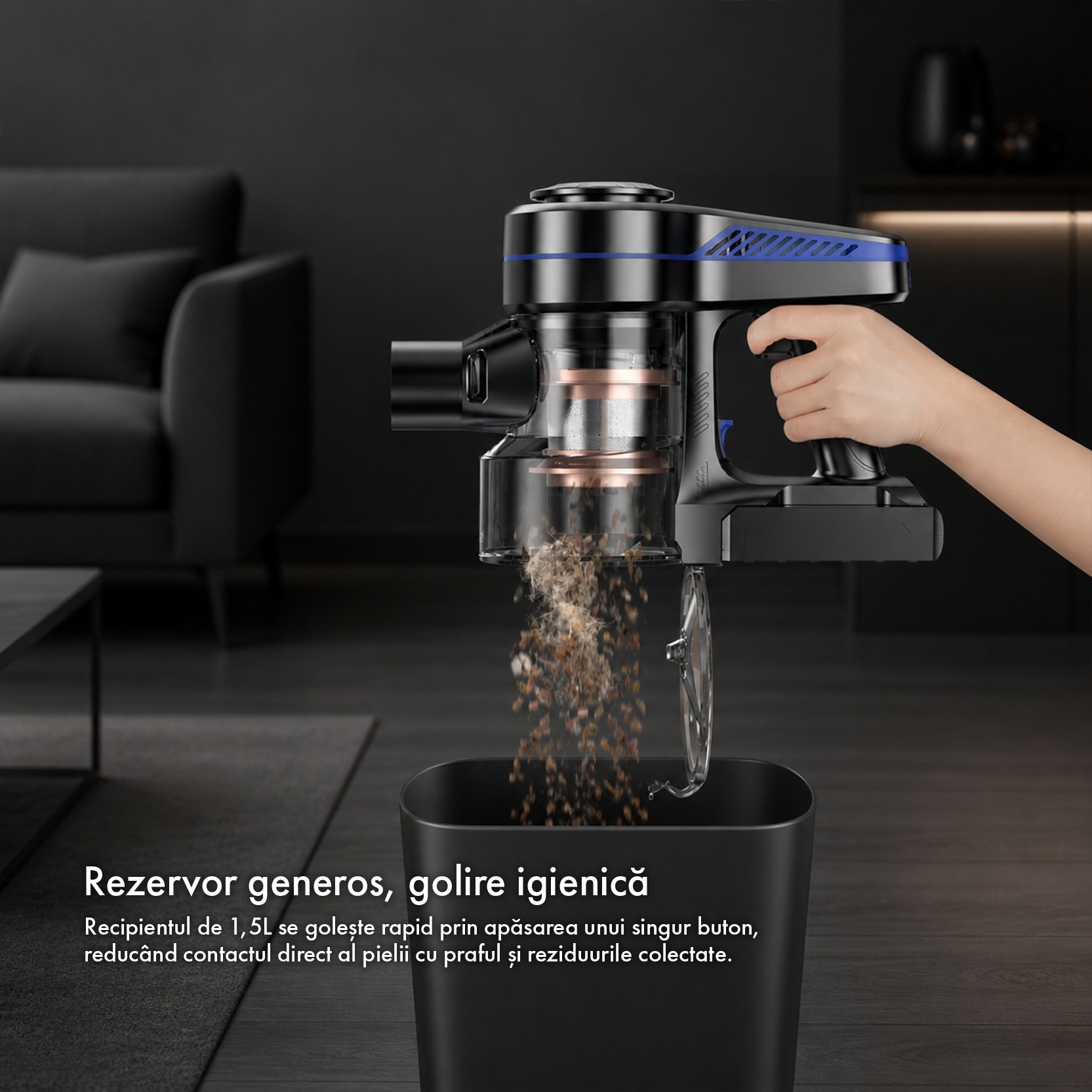 Aspirator Vertical Fara Fir Techsen W1 Wento, 30.000Pa, 500W, 40Kpa, Sistem de Filtrare HEPA + Inchidere Ermetica, Led Perie Podea, Perie Flexibila V-SHAPE, Rezervor Colectare Praf 1.5L, Tub Extensibil, Accesorii Multiple