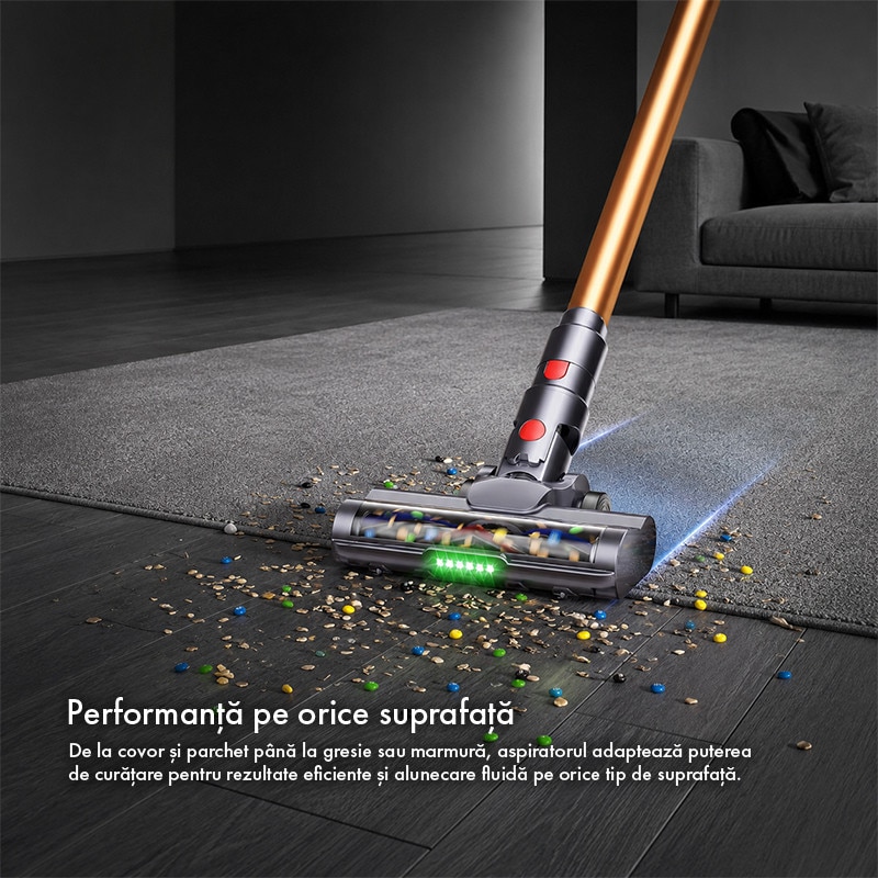 Aspirator Vertical fara Fir Techsen W1 Storm, Design Self-Standing, 3 Nivele Ajustabile, Baterie Li-ion, Afisaj LED, Sistem de Filtrare HEPA Detasabil, LED Verde Perie Podea, Tub Extensibil, Accesorii Multiple