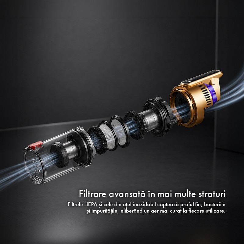 Aspirator Vertical fara Fir Techsen W1 Storm, Design Self-Standing, 3 Nivele Ajustabile, Baterie Li-ion, Afisaj LED, Sistem de Filtrare HEPA Detasabil, LED Verde Perie Podea, Tub Extensibil, Accesorii Multiple