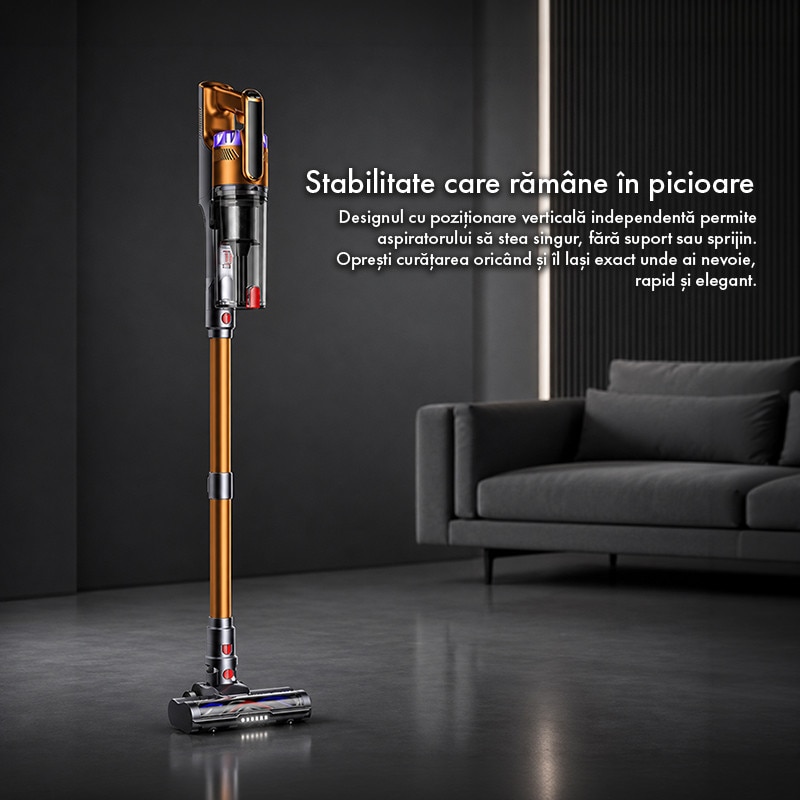 Aspirator Vertical fara Fir Techsen W1 Storm, Design Self-Standing, 3 Nivele Ajustabile, Baterie Li-ion, Afisaj LED, Sistem de Filtrare HEPA Detasabil, LED Verde Perie Podea, Tub Extensibil, Accesorii Multiple
