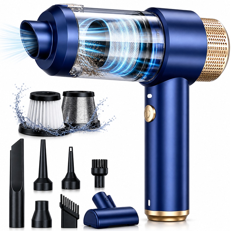 Aspirator Auto TECHSEN M1 Boost, 15.000PA, Fara Fir, 4000mAH, 7 Accesorii Inclus, Portabil, Filtru HEPA Lavabil