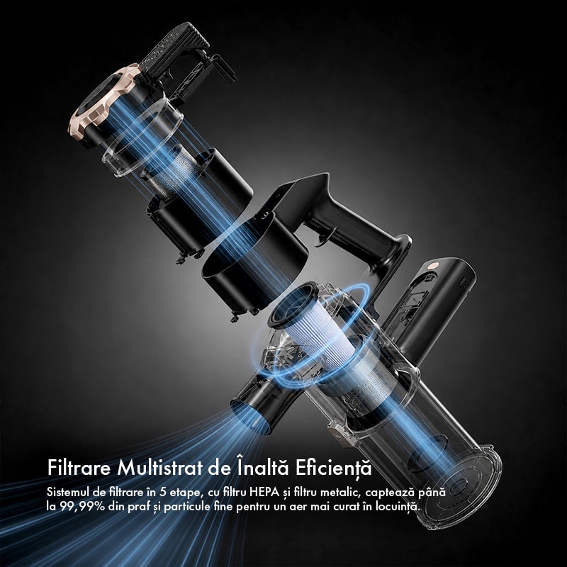Aspirator Vertical Fara Fir Techsen W1 Zenith, 3 Trepte de Viteza, Afisaj LED, Sistem de Filtrare in 5 Etape + HEPA, Perie V-Shape Anti-incurcare, Aspirator Vertical sau de Mana, Tub Extensibil, Perii Multiple