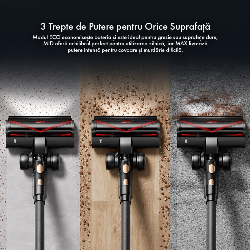 Aspirator Vertical Fara Fir Techsen W1 Zenith, 3 Trepte de Viteza, Afisaj LED, Sistem de Filtrare in 5 Etape + HEPA, Perie V-Shape Anti-incurcare, Aspirator Vertical sau de Mana, Tub Extensibil, Perii Multiple