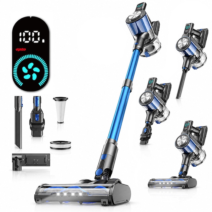 Aspirator Vertical Fara Fir Techsen W1 Volt, 550W, Putere de Aspirare 45KPa, Design Self-Standing, 3 Moduri de Aspirare, Smart Touch Display, Tub Extensibil, Baterie Li-ion, Autonomie mare, Accesorii Multiple