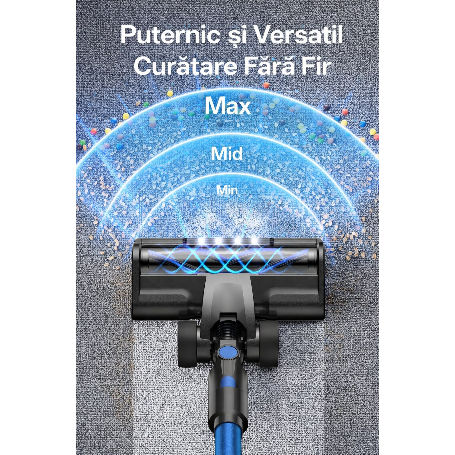Aspirator Vertical Fara Fir TECHSEN W1, 550W, 45KPa, Design Self-Standing, Baterie Li-ion, Autonomie Mare