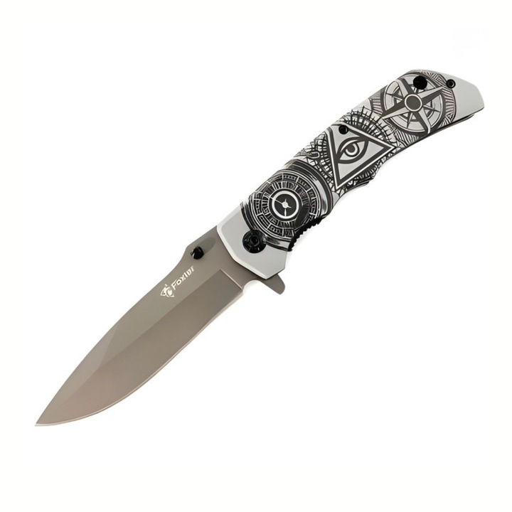 Cutit Pliabil Outdoor 22.5 cm Alb, Lama Inox cu Blocare, Clip Curea, Cutit Multifunctional pentru Camping, Drumetii