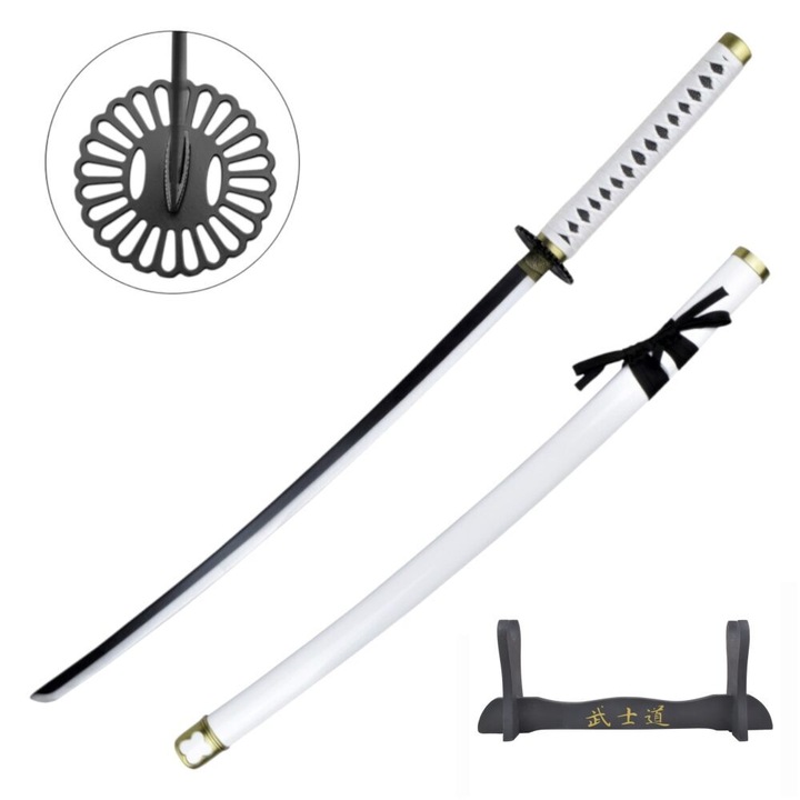 Sabie Samurai Katana Albă cu Teacă și Suport, 68x24cm