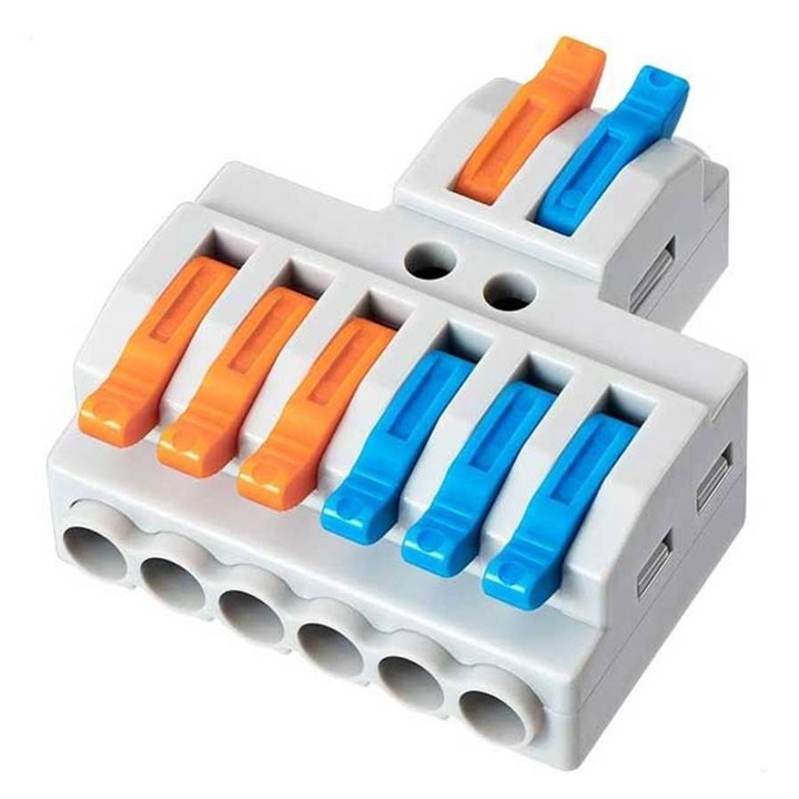 Conector rapid LT-623, Cabluri, 2 intrări, 6 ieșiri, 600VAC, 32A, 4mm2