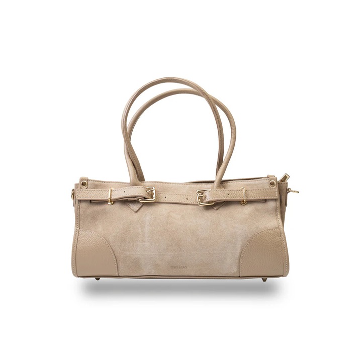 Női táska természetes bőrből, világos bézs Evelin