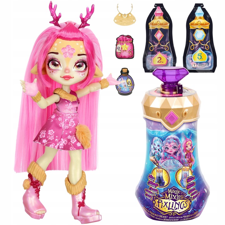 Magic Mixies Pixlings Deerlee baba, Elixír készlet, 16cm, Többszínű