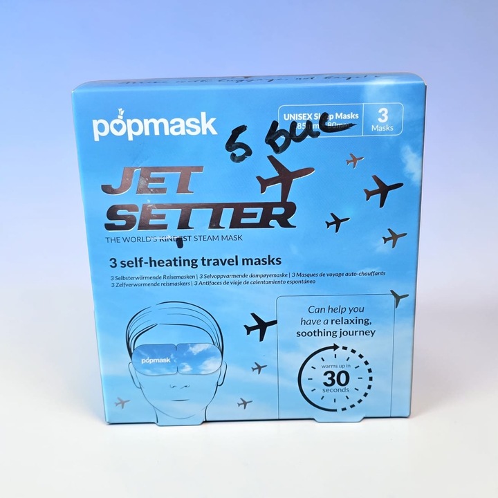 Mască de călătorie pentru ochi, popmask, autoincălzitoare, textil, set de 5 bucăți