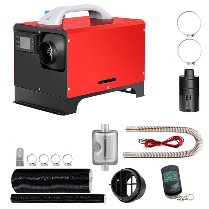 Суха дизелова печка Мощност: 8kW Захранване: 12V / 24V / 220V Резервоар за гориво 5 литра, LCD контролер, Заглушител, Дистанционно управление, Преносима за кола