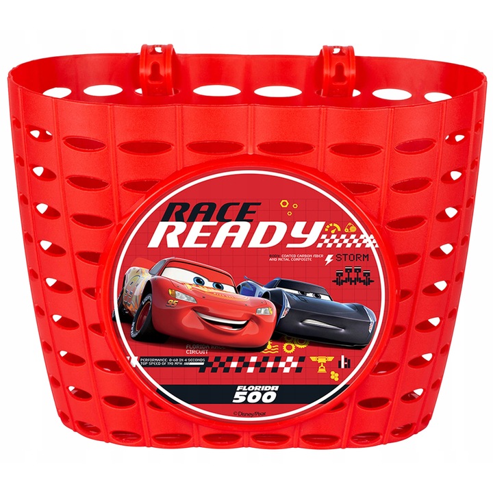 Cos pentru bicicleta Disney Cars, rosu, plastic durabil, montare usoara, pentru copii