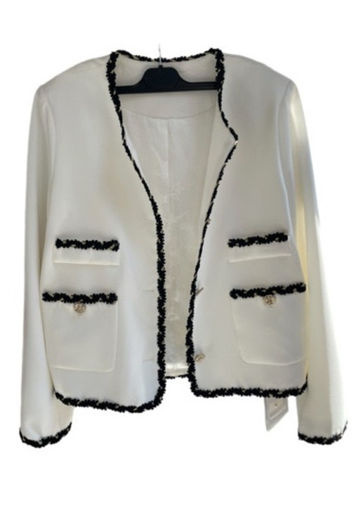 Sacou de damă Sanel, alb, cu elemente contrastante, mărime unică