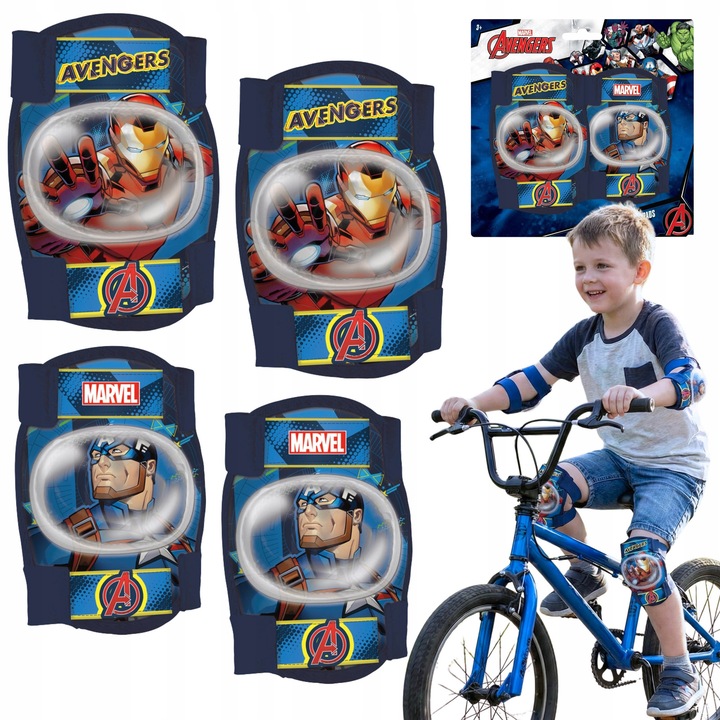 Set Protectii Genunchi si Coti Copii Marvel Avengers, Ajustabile, Design Atractiv, Multicolor
