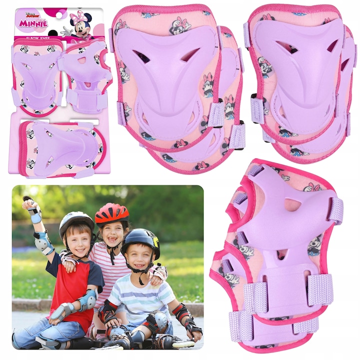Set Protectie Copii Minnie Mouse pentru Role, Bicicleta, Trotineta - Genunchiere, Cotiere, Aparatori pentru Incheieturi, Roz, 3-8 ani