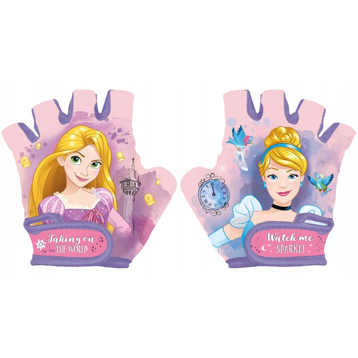 Manusi sport copii Disney Princess, roz, XS 3-6 ani, design cu Rosalia si Cenusareasa, fixare tip arici