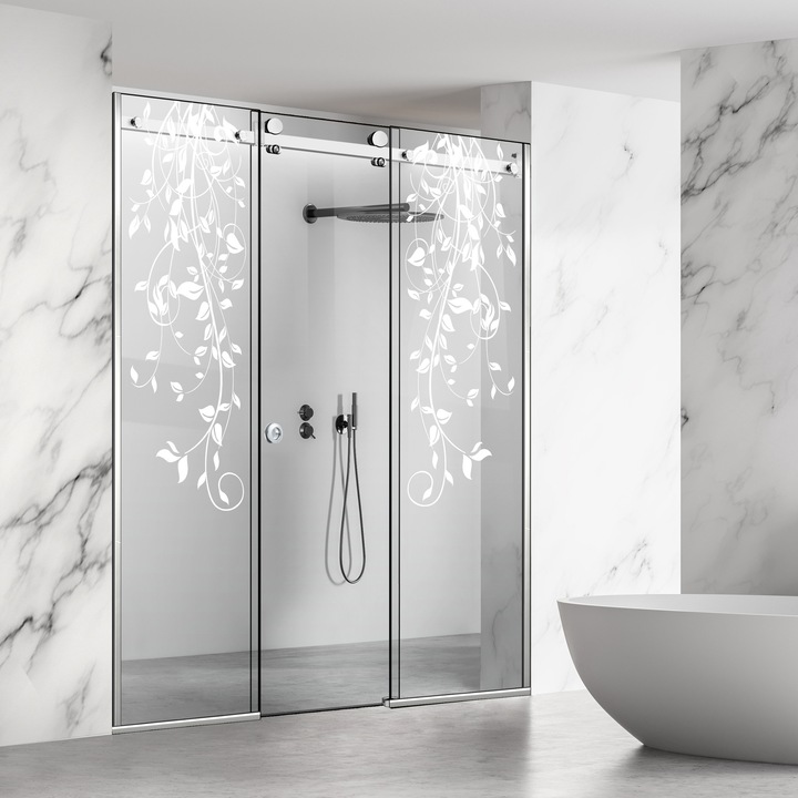 Glissando Line Inox 3 elemből álló tolóajtós zuhanyfal, fehér Dance modell, víztiszta biztonsági üveg, 195-205x205 cm réshez