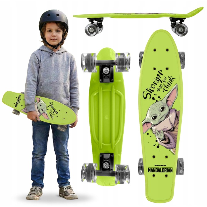Skateboard Fiszka Star Wars The Mandalorian Grogu 55x14,5cm, Suprafata Antiderapanta, Roti Poliuretan 90A