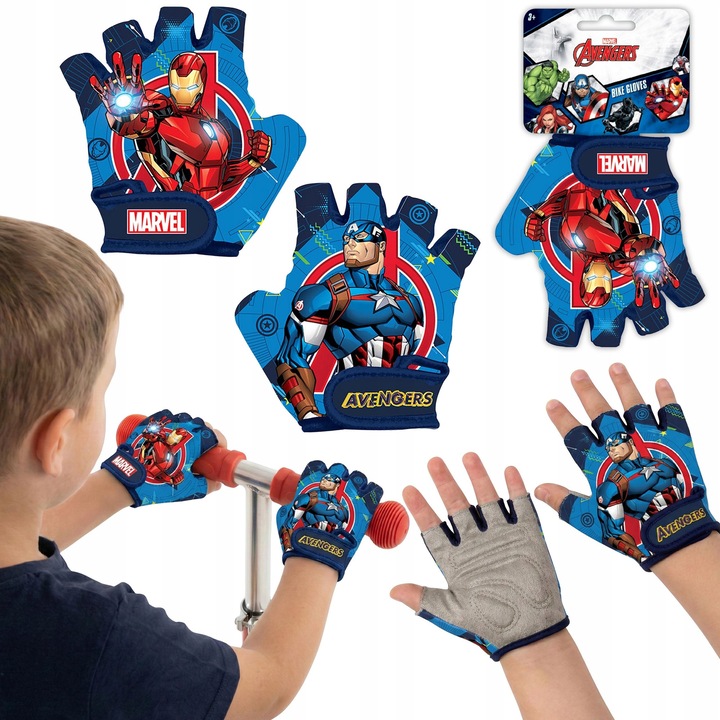 Manusi protectie copii set MARVEL Avengers, Iron Man si Capitanul America, Velcro, marime XS