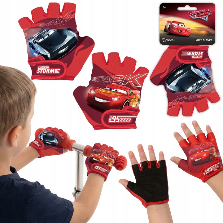 Manusi protectie copii set Disney Cars Zygzak McQueen Jackson Storm 3-6 ani respirabile antiderapante