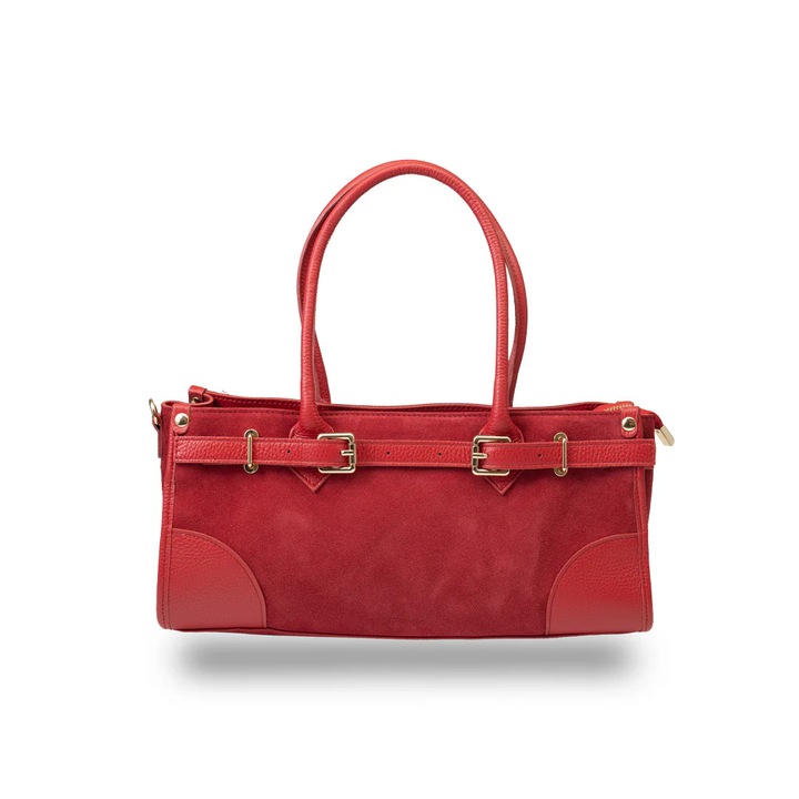 Geanta dama din piele naturala rosu Evelin