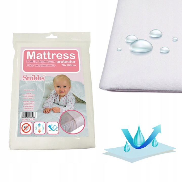 Protectie saltea, Snibbs, 70x100cm, 100% waterproof, respirabila, strat de bumbac