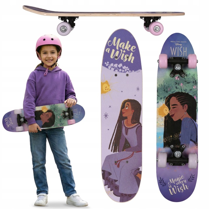 Placa skateboard Disney Wish Asha, 61cm, 9 straturi de artar, greutate maxima 50kg, design atractiv, suprafata anti-alunecare