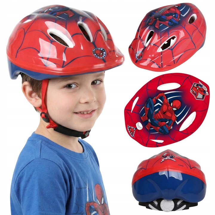 Casca de protectie pentru copii Spider-Man, reglabila 52-56 cm, PVC durabil, interior EPS, sistem de ventilatie