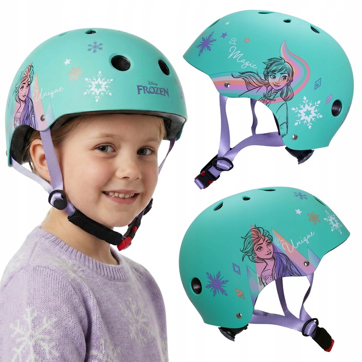 Casca protectie copii Disney Frozen, reglabila 52-56 cm, design Elsa, ventilatie optima, pentru bicicleta, trotineta, role