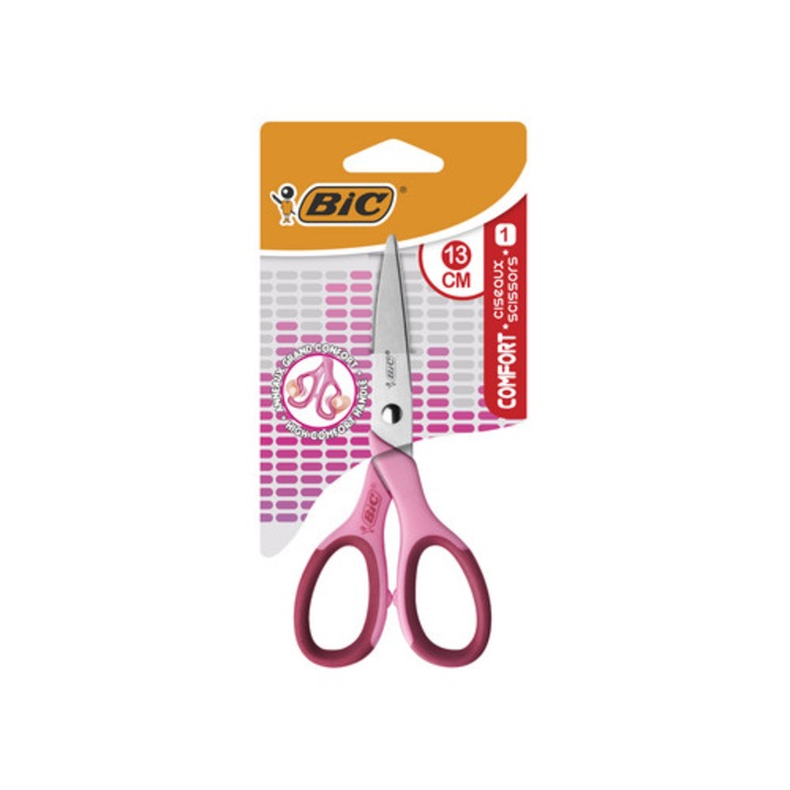 Foarfece BIC Comfort 13cm, roz, set 1 buc.