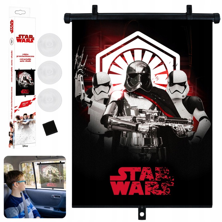 Parasolar auto Star Wars Stormtrooper, protectie solara copii, montare usoara, dimensiuni 36x45 cm, cadou ideal