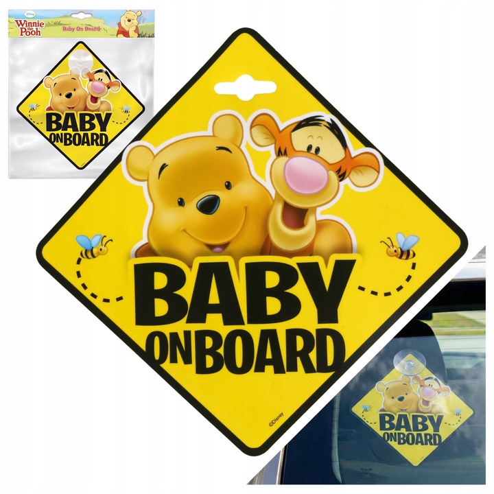 Semn de avertizare auto, Disney, galben, 13x13 cm, prindere cu ventuza