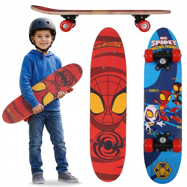 Skateboard din lemn Marvel, Spidey si Super Prietenii, 61cm, suprafata anti-alunecare, design atractiv, pentru incepatori
