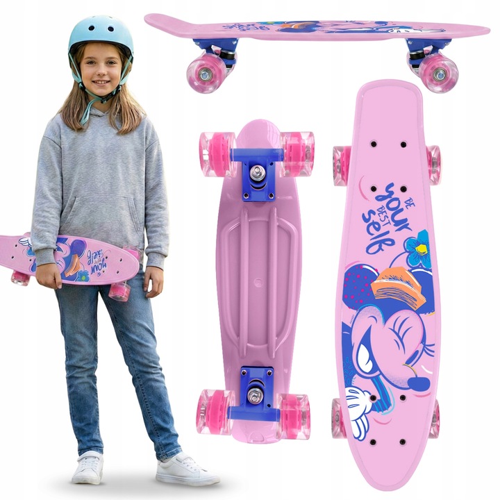 Skateboard Disney Minnie Mouse, 55cm x 15cm, Poliuretan, Roti 90A, Ideal pentru Incepatori, Set pentru Copii