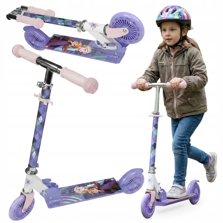 Trotineta cu doua roti, Disney Frozen, design Elsa si Anna, roti poliuretanice, reglabila, 50kg