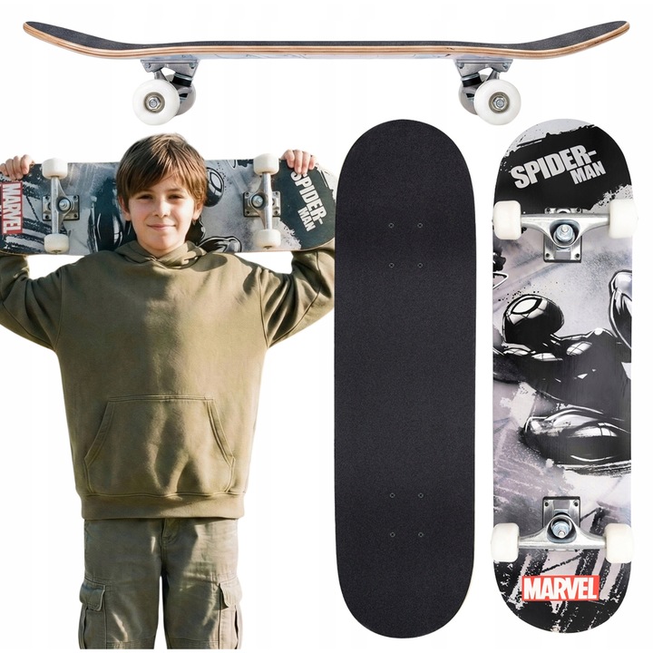 Skateboard Tineret Disney Spider-Man, 79cm, Lemn Stratificat, Roti Poliuretan, Multicolor