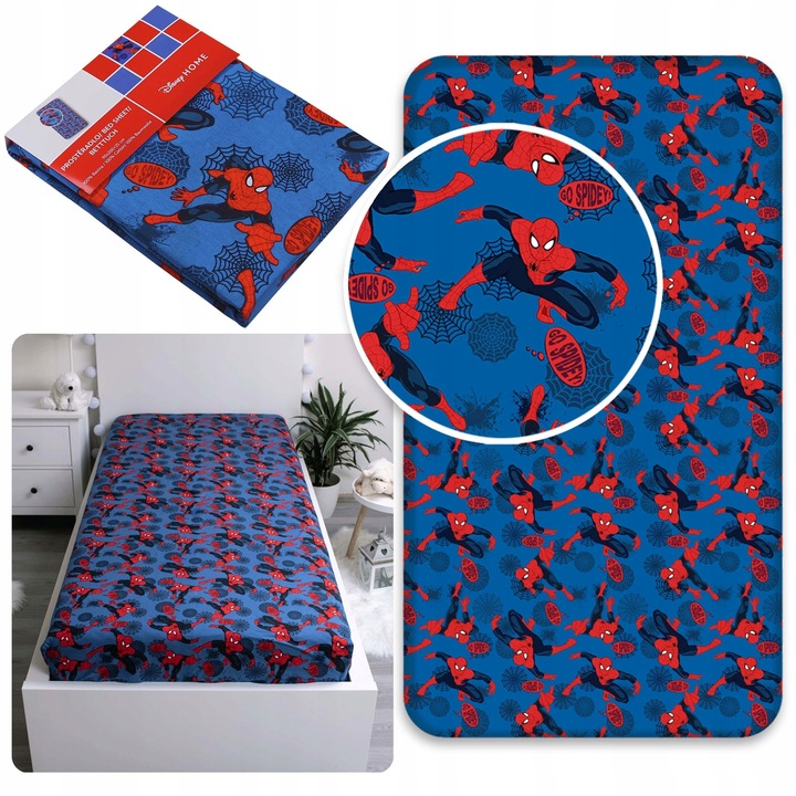 Lenjerie de pat cu elastic Spider-Man, 90x200 cm, 100% bumbac, culori vibrante, usor de intretinut