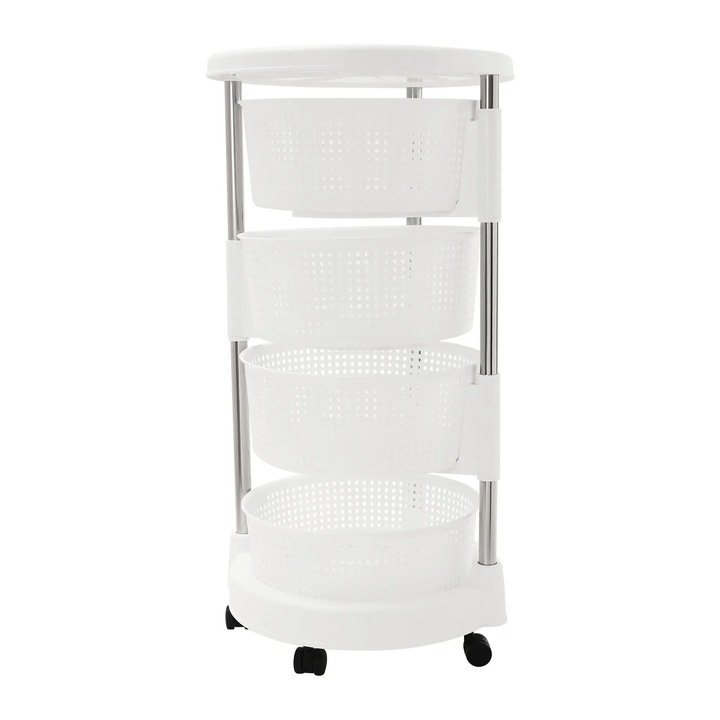 4 szintes tárolókocsi, fehér, univerzális kerekek, 43x70cm