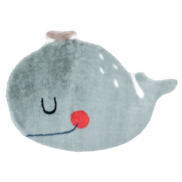 Covor pentru copii Stof MOBY, balena antiderapant, verde, 85x60cm