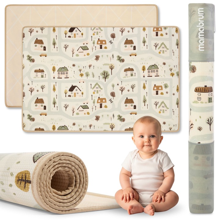 Постелка за бебета Mamabrum, сгъваема, 180x120 см, първокласна XPE пяна, двустранен дизайн, многоцветна