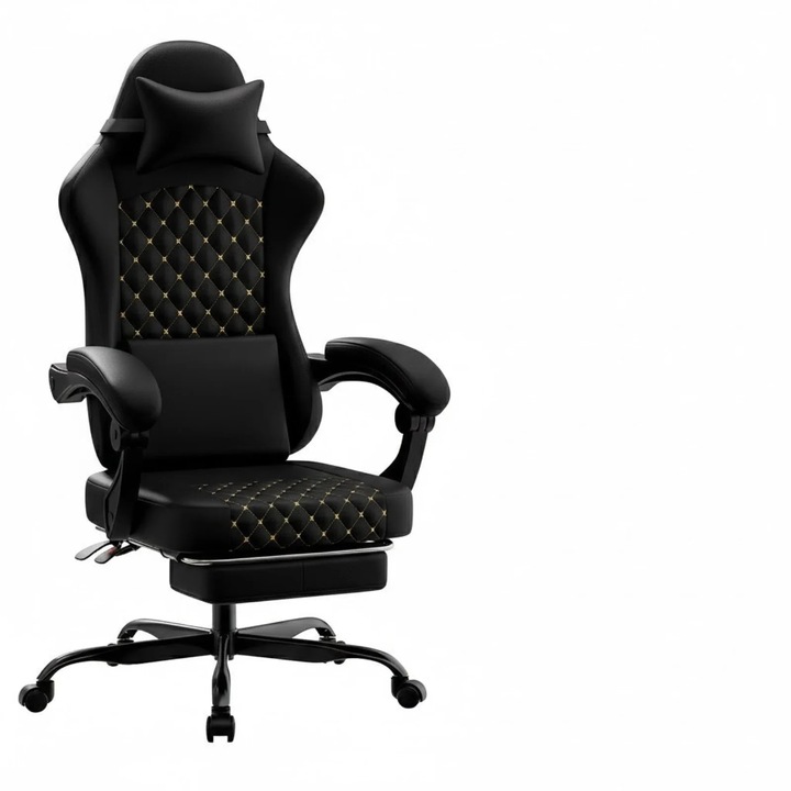 Gaming szék, ergonomikus lábtartó masszázzsal, állítható, fekete